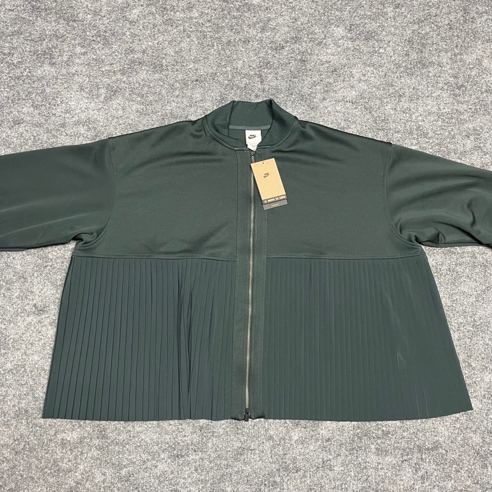Nike Jacket Womens Large Green Pleated Mixed Media Pleated Bomber Oversized - Picture 2 of 13